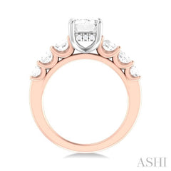 1 1/10 ctw Emerald Shape Round Cut Diamond Semi Mount Engagement Ring in 14K Rose and White Gold
