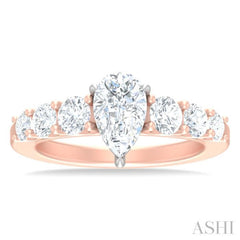 1 1/10 ctw Pear Shape Round Cut Diamond Semi Mount Engagement Ring in 14K Rose and White Gold