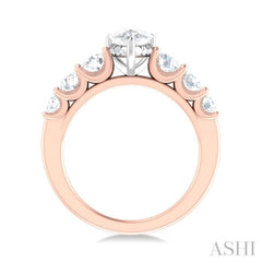 1 1/10 ctw Pear Shape Round Cut Diamond Semi Mount Engagement Ring in 14K Rose and White Gold