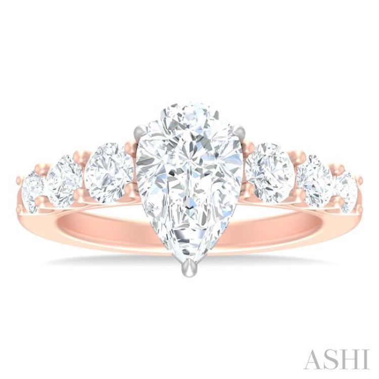 1 1/10 ctw Pear Shape Round Cut Diamond Semi Mount Engagement Ring in 14K Rose and White Gold
