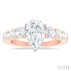 1 1/10 ctw Pear Shape Round Cut Diamond Semi Mount Engagement Ring in 14K Rose and White Gold