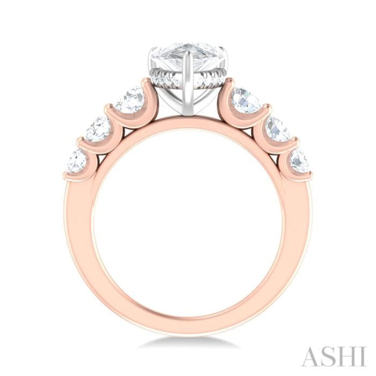 1 1/10 ctw Pear Shape Round Cut Diamond Semi Mount Engagement Ring in 14K Rose and White Gold