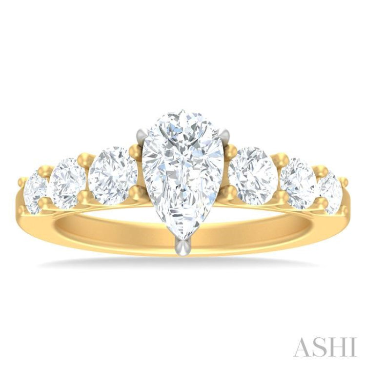 1 1/10 ctw Pear Shape Round Cut Diamond Semi Mount Engagement Ring in 14K Yellow and White Gold