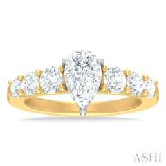1 1/10 ctw Pear Shape Round Cut Diamond Semi Mount Engagement Ring in 14K Yellow and White Gold