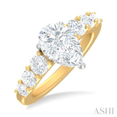 1 1/10 ctw Pear Shape Round Cut Diamond Semi Mount Engagement Ring in 14K Yellow and White Gold
