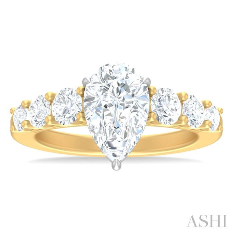 1 1/10 ctw Pear Shape Round Cut Diamond Semi Mount Engagement Ring in 14K Yellow and White Gold