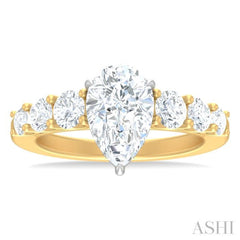 1 1/10 ctw Pear Shape Round Cut Diamond Semi Mount Engagement Ring in 14K Yellow and White Gold