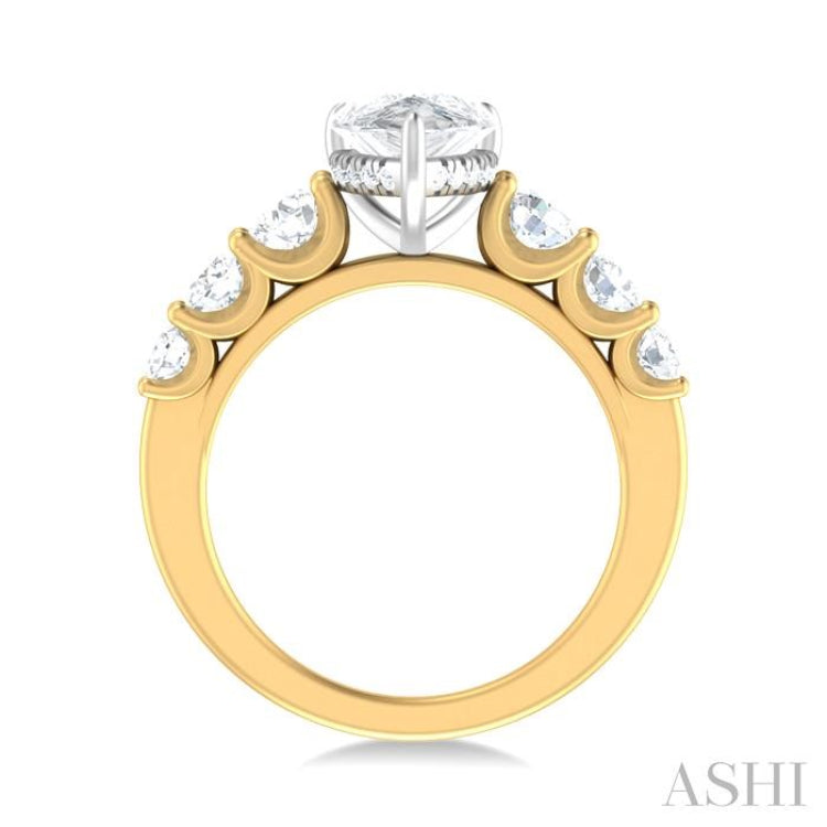 1 1/10 ctw Pear Shape Round Cut Diamond Semi Mount Engagement Ring in 14K Yellow and White Gold