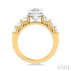 1 1/10 ctw Pear Shape Round Cut Diamond Semi Mount Engagement Ring in 14K Yellow and White Gold