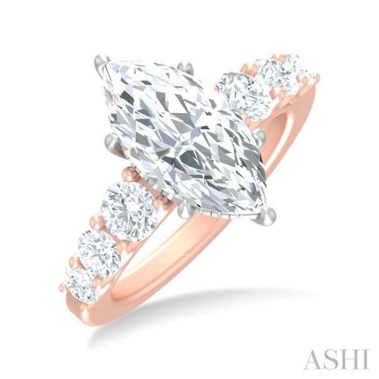1 1/5 ctw Marquise Shape Round Cut Diamond Semi Mount Engagement Ring in 14K Rose and White Gold