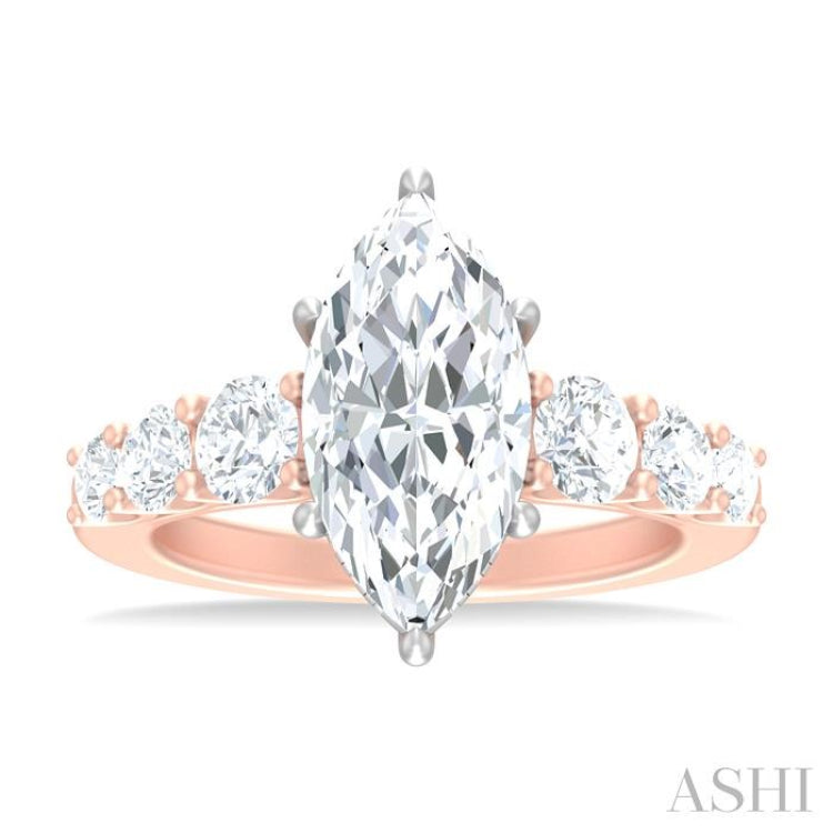 1 1/5 ctw Marquise Shape Round Cut Diamond Semi Mount Engagement Ring in 14K Rose and White Gold