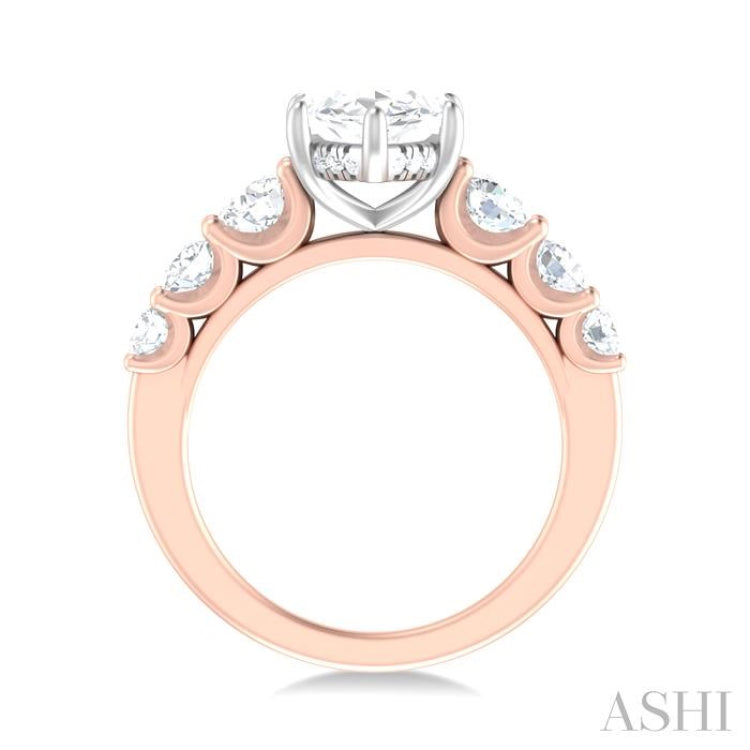 1 1/5 ctw Marquise Shape Round Cut Diamond Semi Mount Engagement Ring in 14K Rose and White Gold