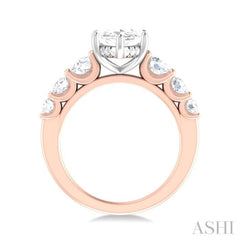 1 1/5 ctw Marquise Shape Round Cut Diamond Semi Mount Engagement Ring in 14K Rose and White Gold