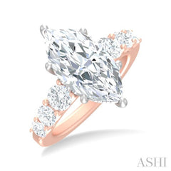 1 1/5 ctw Marquise Shape Round Cut Diamond Semi Mount Engagement Ring in 14K Rose and White Gold