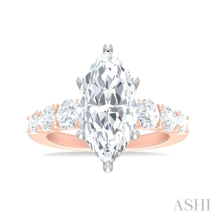 1 1/5 ctw Marquise Shape Round Cut Diamond Semi Mount Engagement Ring in 14K Rose and White Gold