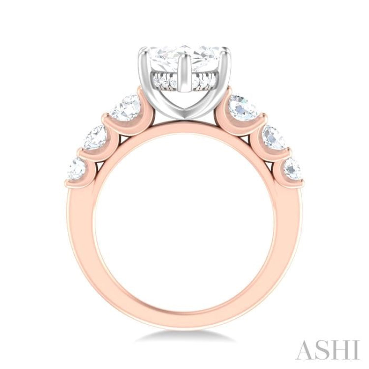 1 1/5 ctw Marquise Shape Round Cut Diamond Semi Mount Engagement Ring in 14K Rose and White Gold