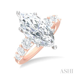 1 1/5 ctw Marquise Shape Round Cut Diamond Semi Mount Engagement Ring in 14K Rose and White Gold