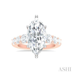 1 1/5 ctw Marquise Shape Round Cut Diamond Semi Mount Engagement Ring in 14K Rose and White Gold