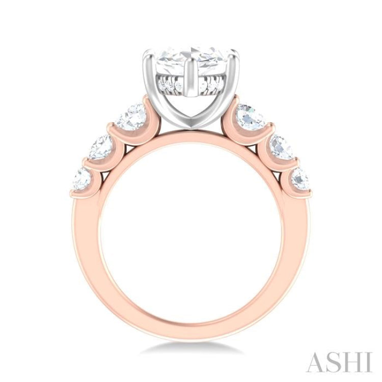 1 1/5 ctw Marquise Shape Round Cut Diamond Semi Mount Engagement Ring in 14K Rose and White Gold