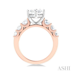 1 1/5 ctw Marquise Shape Round Cut Diamond Semi Mount Engagement Ring in 14K Rose and White Gold
