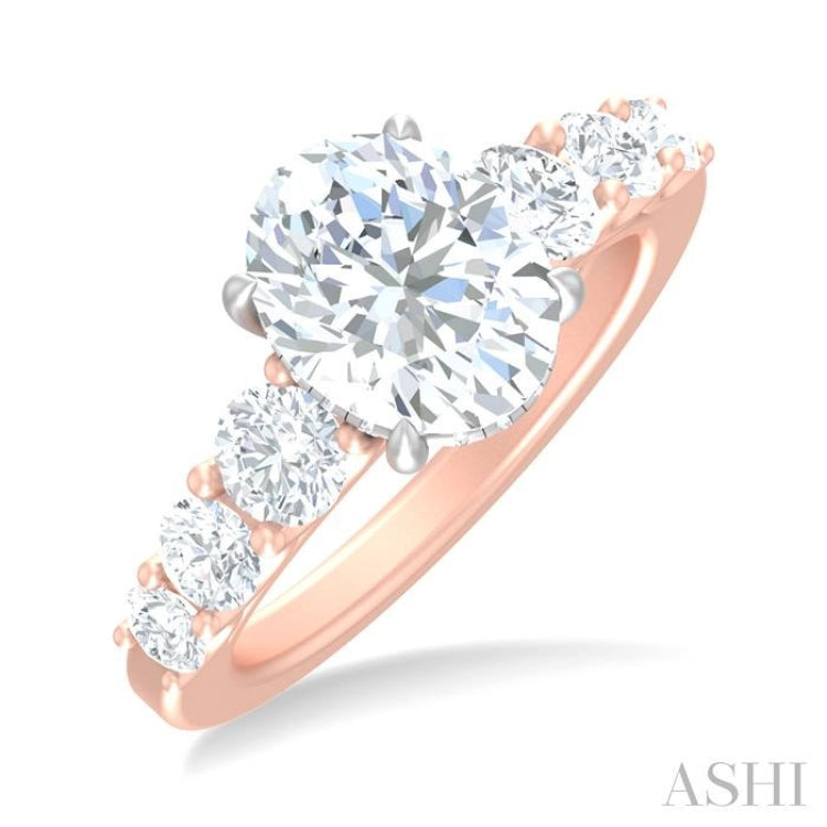 1 1/5 ctw Oval Shape Round Cut Diamond Semi Mount Engagement Ring in 14K Rose and White Gold