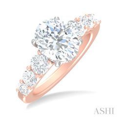 1 1/5 ctw Oval Shape Round Cut Diamond Semi Mount Engagement Ring in 14K Rose and White Gold