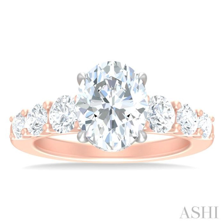 1 1/5 ctw Oval Shape Round Cut Diamond Semi Mount Engagement Ring in 14K Rose and White Gold