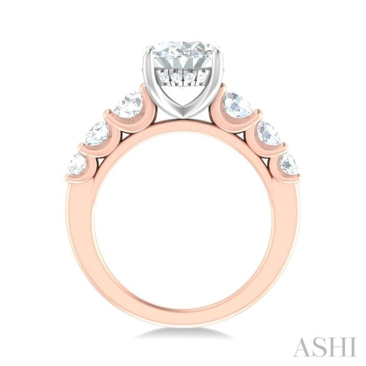 1 1/5 ctw Oval Shape Round Cut Diamond Semi Mount Engagement Ring in 14K Rose and White Gold