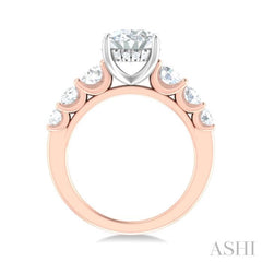 1 1/5 ctw Oval Shape Round Cut Diamond Semi Mount Engagement Ring in 14K Rose and White Gold