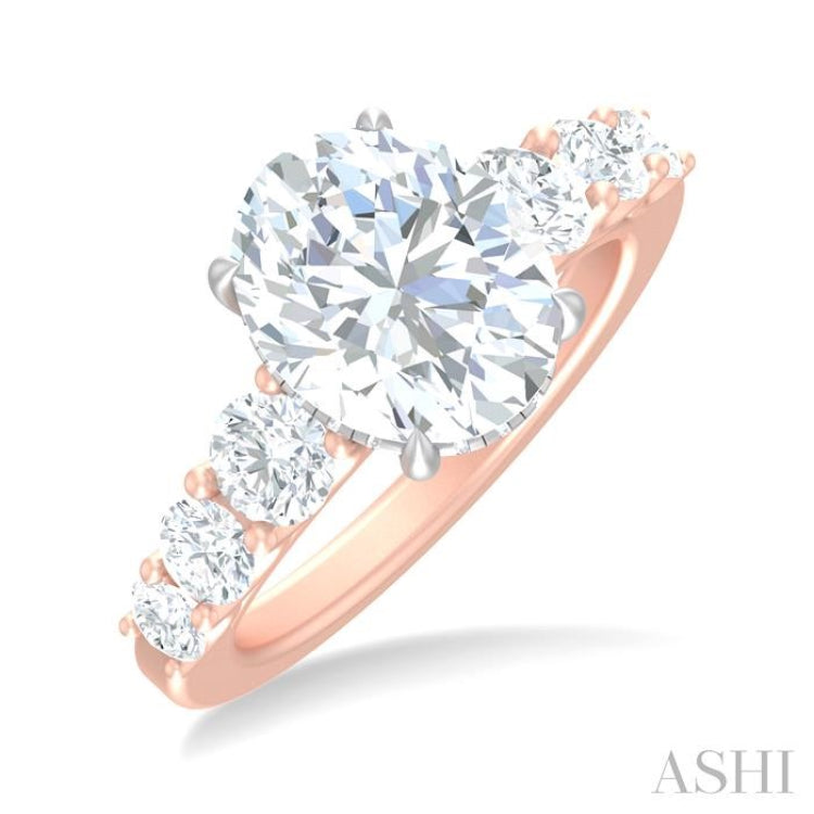 1 1/4 ctw Oval Shape Round Cut Diamond Semi Mount Engagement Ring in 14K Rose and White Gold