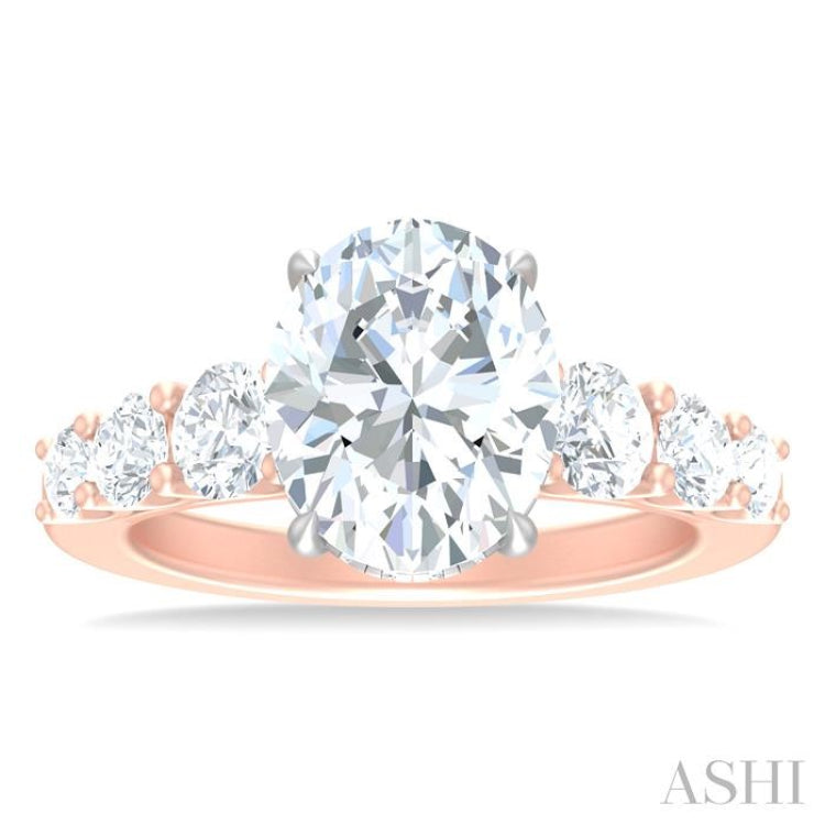 1 1/4 ctw Oval Shape Round Cut Diamond Semi Mount Engagement Ring in 14K Rose and White Gold