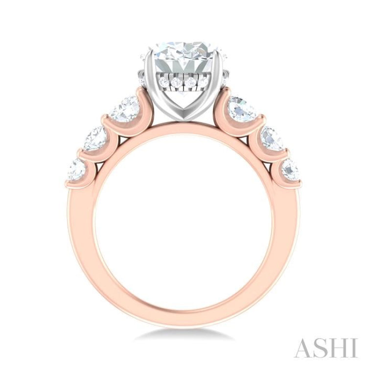 1 1/4 ctw Oval Shape Round Cut Diamond Semi Mount Engagement Ring in 14K Rose and White Gold
