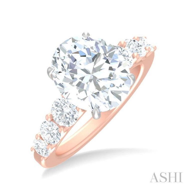 1 1/4 ctw Oval Shape Round Cut Diamond Semi Mount Engagement Ring in 14K Rose and White Gold