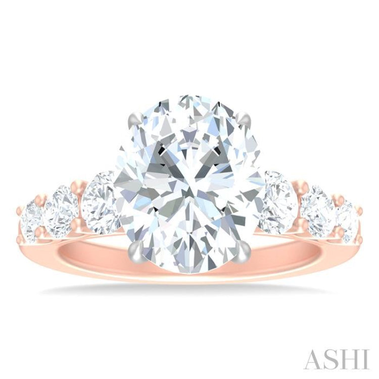 1 1/4 ctw Oval Shape Round Cut Diamond Semi Mount Engagement Ring in 14K Rose and White Gold