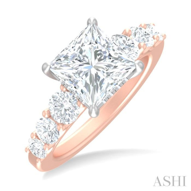 1 1/5 ctw Princess Shape Round Cut Diamond Semi Mount Engagement Ring in 14K Rose and White Gold