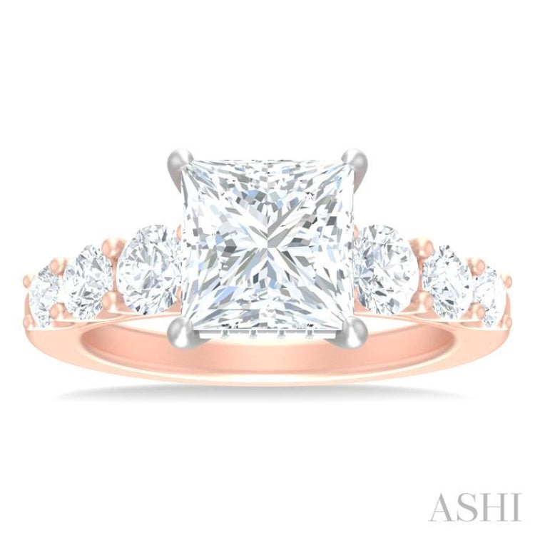 1 1/5 ctw Princess Shape Round Cut Diamond Semi Mount Engagement Ring in 14K Rose and White Gold