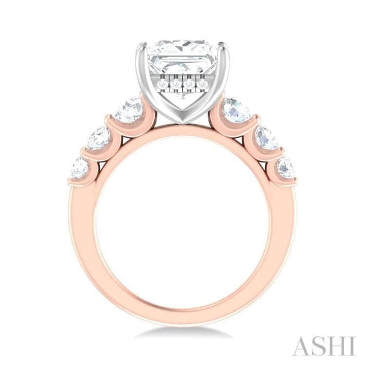 1 1/5 ctw Princess Shape Round Cut Diamond Semi Mount Engagement Ring in 14K Rose and White Gold