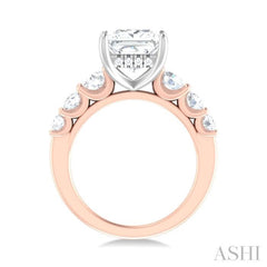 1 1/5 ctw Princess Shape Round Cut Diamond Semi Mount Engagement Ring in 14K Rose and White Gold