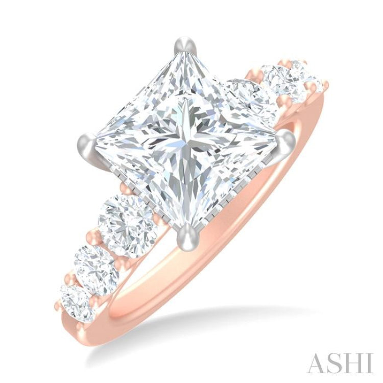 1 1/4 ctw Princess Shape Round Cut Diamond Semi Mount Engagement Ring in 14K Rose and White Gold