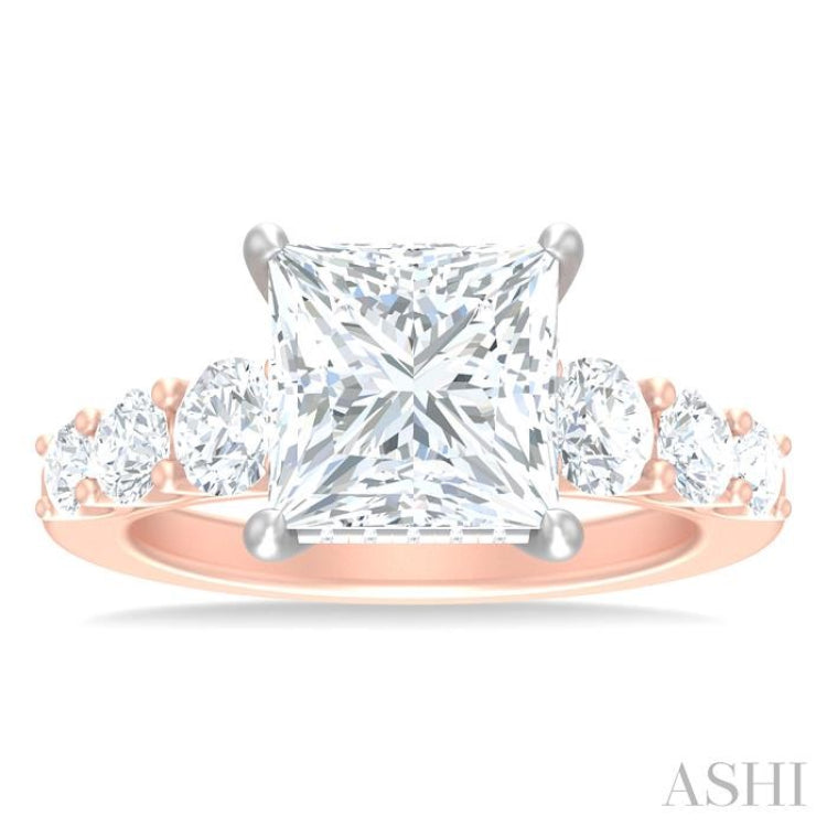 1 1/4 ctw Princess Shape Round Cut Diamond Semi Mount Engagement Ring in 14K Rose and White Gold