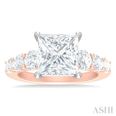 1 1/4 ctw Princess Shape Round Cut Diamond Semi Mount Engagement Ring in 14K Rose and White Gold