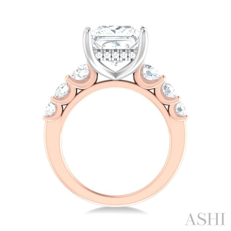 1 1/4 ctw Princess Shape Round Cut Diamond Semi Mount Engagement Ring in 14K Rose and White Gold