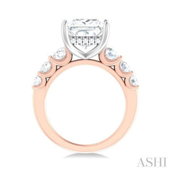 1 1/4 ctw Princess Shape Round Cut Diamond Semi Mount Engagement Ring in 14K Rose and White Gold