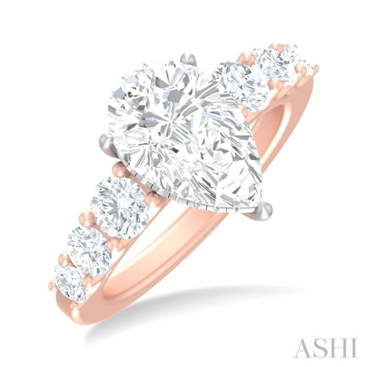 1 1/5 ctw Pear Shape Round Cut Diamond Semi Mount Engagement Ring in 14K Rose and White Gold