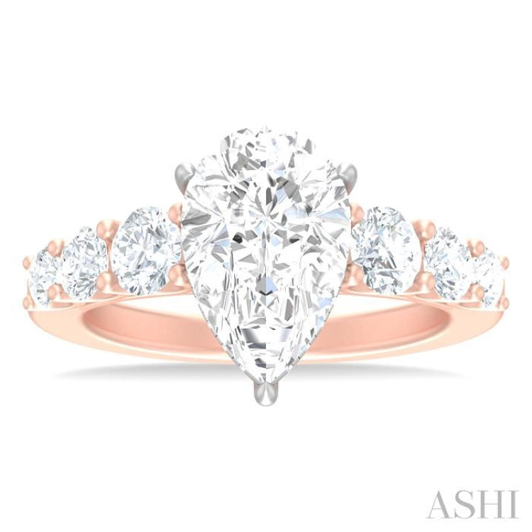 1 1/5 ctw Pear Shape Round Cut Diamond Semi Mount Engagement Ring in 14K Rose and White Gold