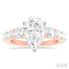 1 1/5 ctw Pear Shape Round Cut Diamond Semi Mount Engagement Ring in 14K Rose and White Gold