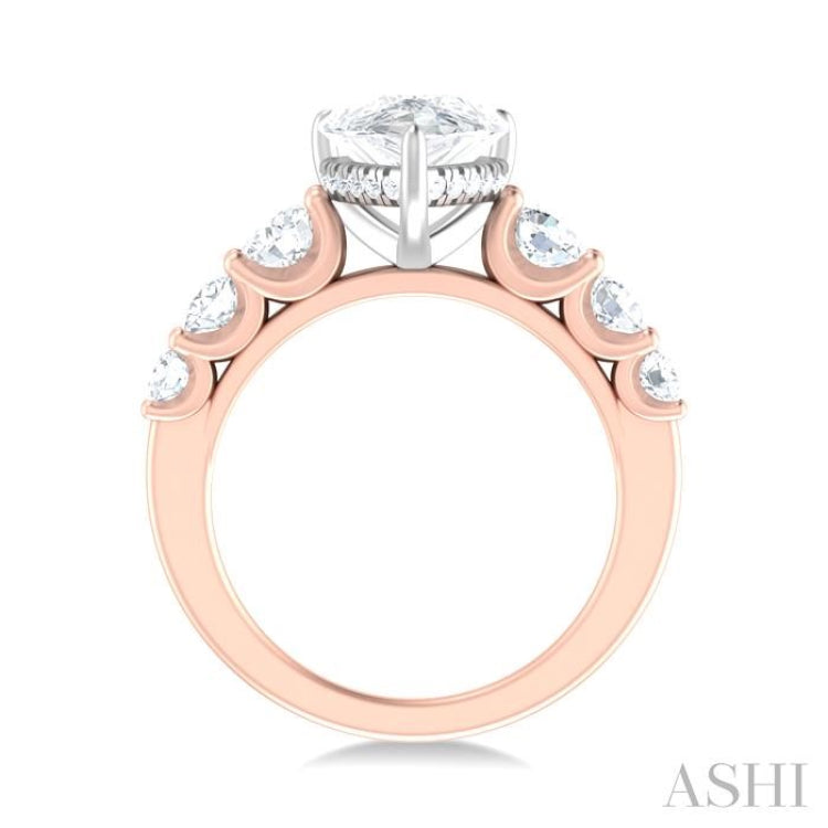 1 1/5 ctw Pear Shape Round Cut Diamond Semi Mount Engagement Ring in 14K Rose and White Gold