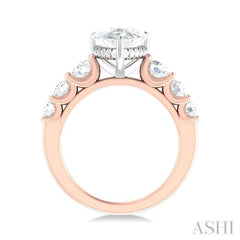 1 1/5 ctw Pear Shape Round Cut Diamond Semi Mount Engagement Ring in 14K Rose and White Gold