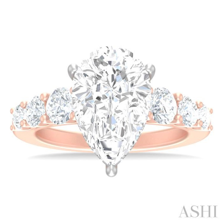 1 1/5 ctw Pear Shape Round Cut Diamond Semi Mount Engagement Ring in 14K Rose and White Gold