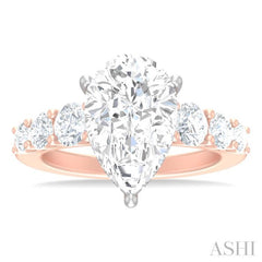 1 1/5 ctw Pear Shape Round Cut Diamond Semi Mount Engagement Ring in 14K Rose and White Gold